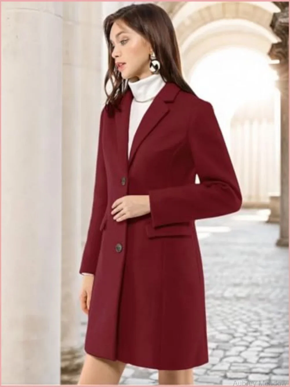 Single Breasted Pea Coat Notch Lapel Mid-thigh A-line Overcoat Winter Outerwear